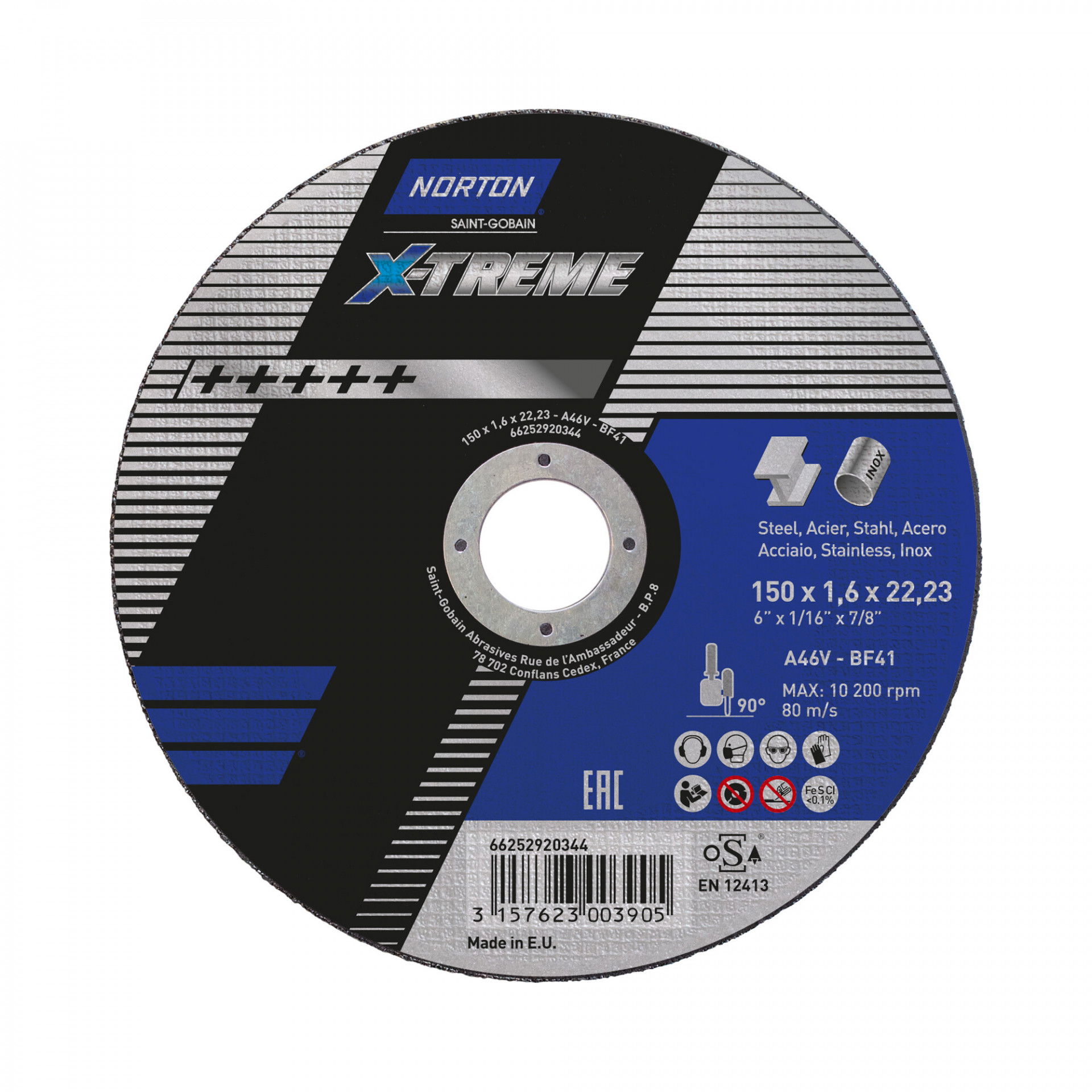 Norton X-Treme Life fém-inox vágókorong 150x1,6x22,23mm A46V, 25 db/csomag termék fő termékképe