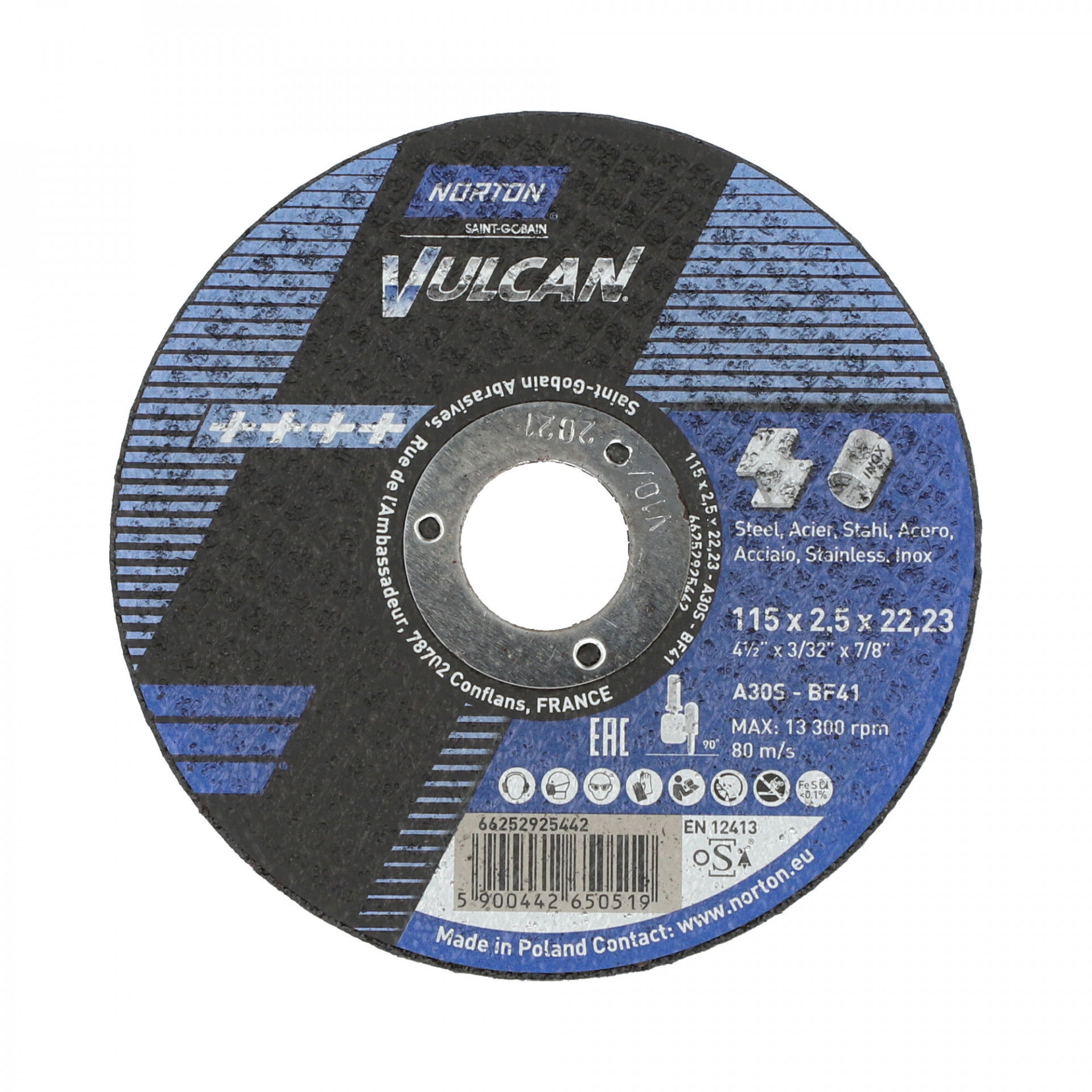 Norton Vulcan fém vágókorong 115x2,5x22,23mm, 25 db/csomag termék fő termékképe