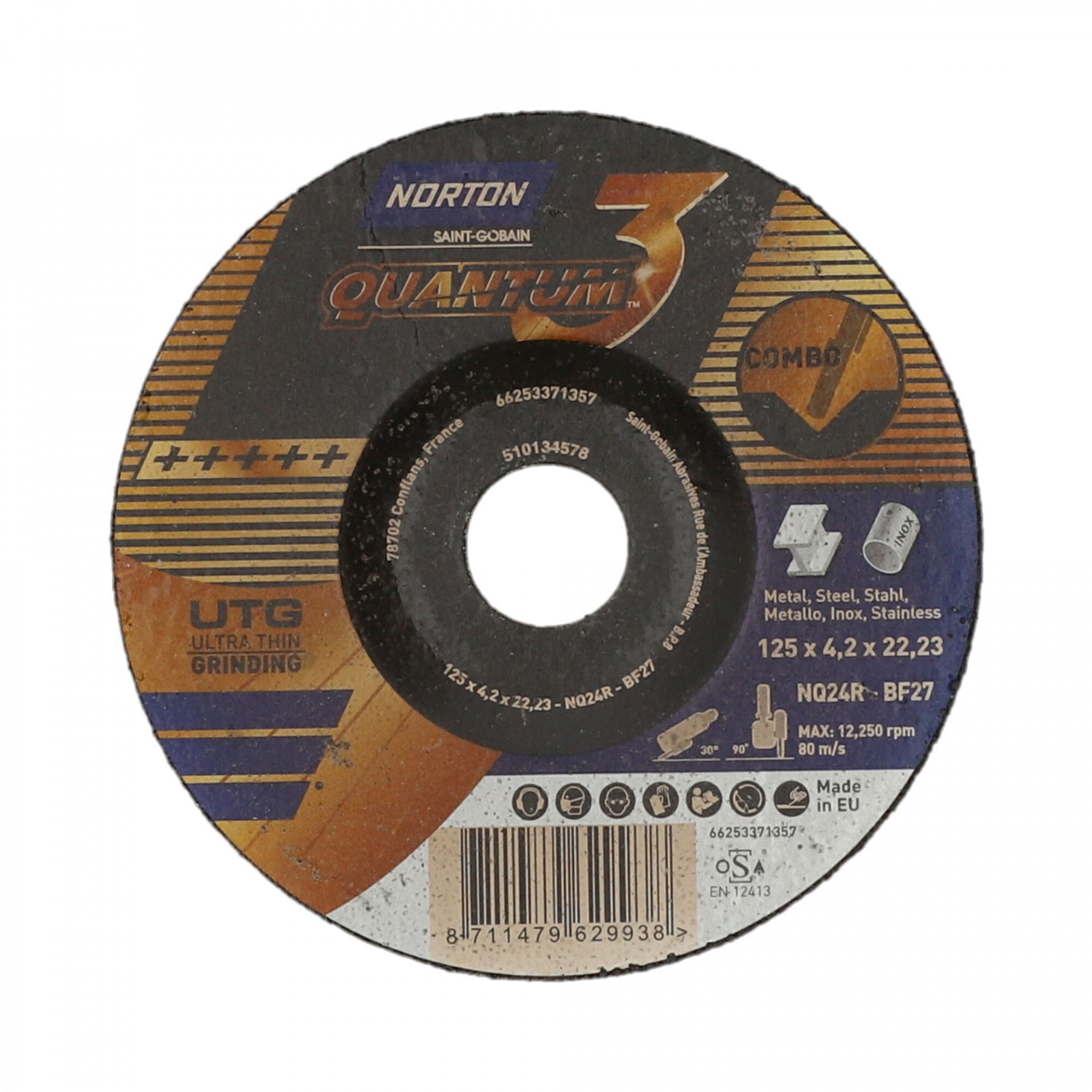 Norton Quantum 3 fém-inox tisztítókorong 125x4,2x22,23mm, 20 db/csomag termék fő termékképe