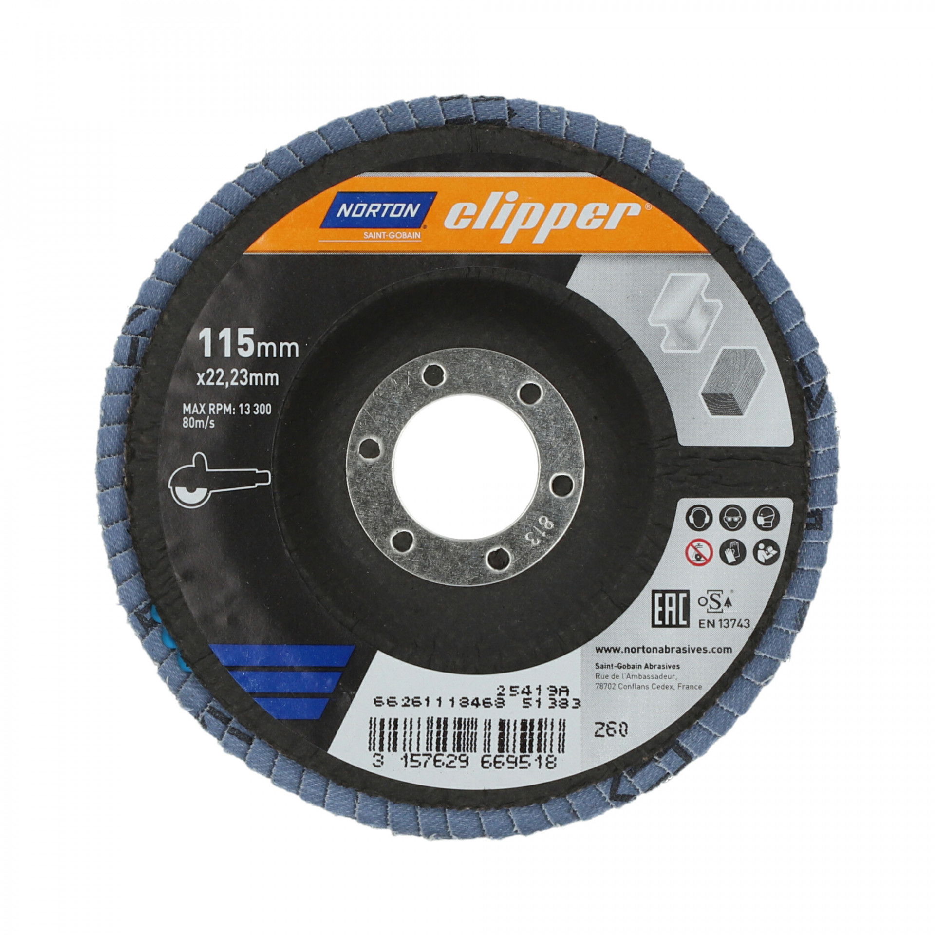 Norton Clipper R82B lamellás csiszolókorong Ø115x22 mm P60, 10 db/csomag termék fő termékképe