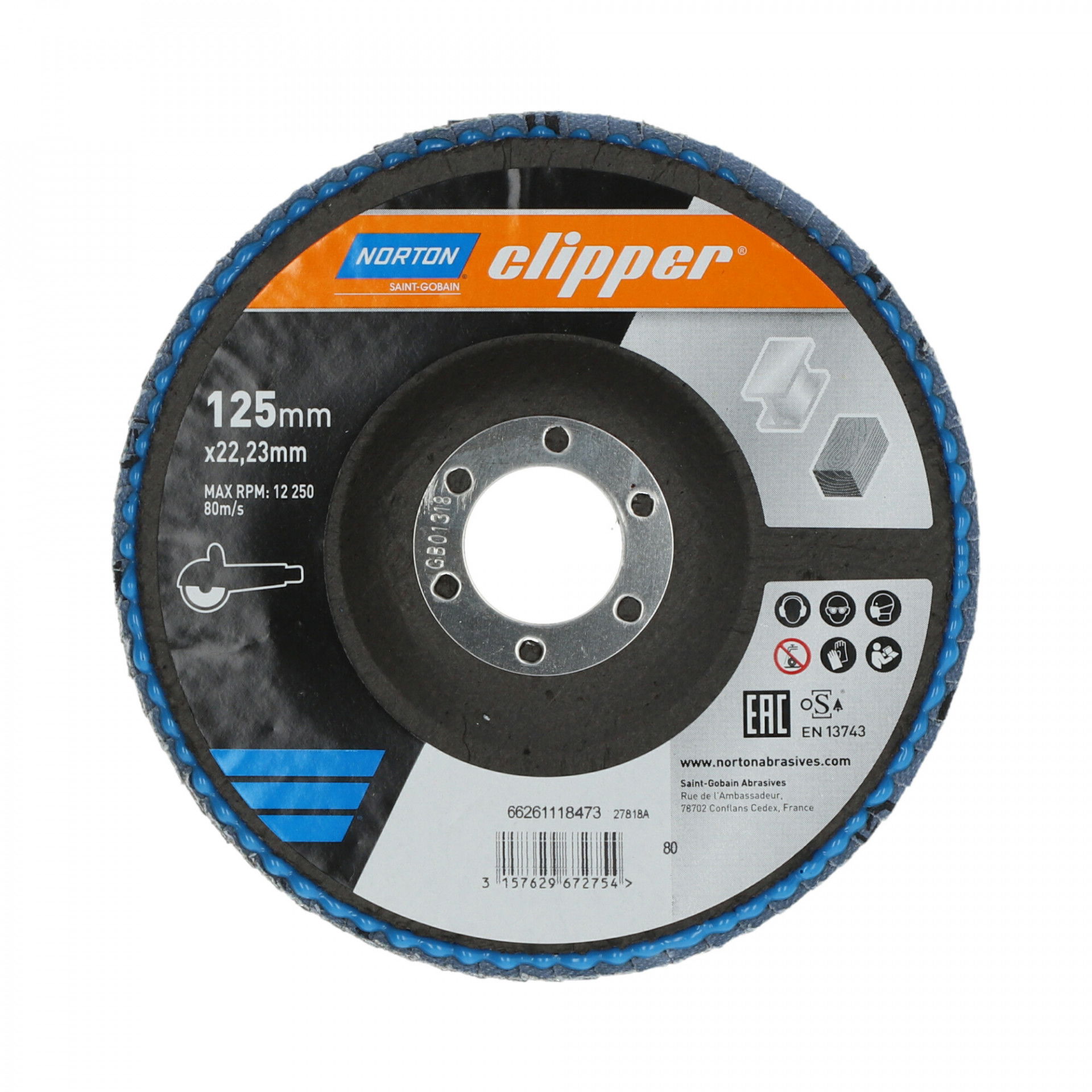 Norton Clipper R82B lamellás csiszolókorong Ø125x22 mm P80, 10 db/csomag termék fő termékképe