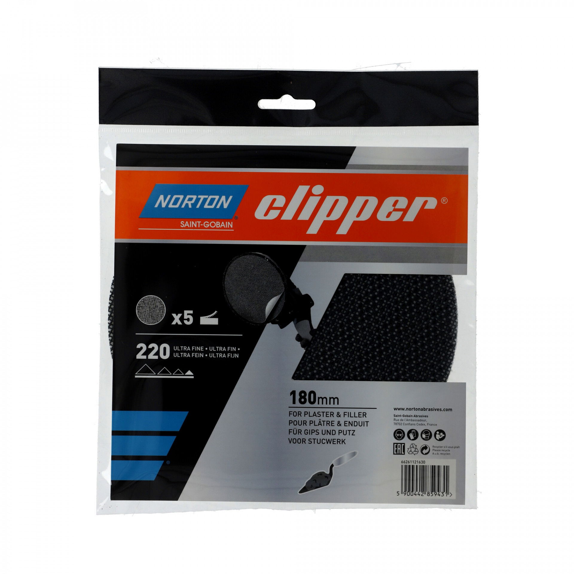 Norton Clipper Q43 falcsiszoló háló Ø180mm P220, 5 db/csomag termék fő termékképe