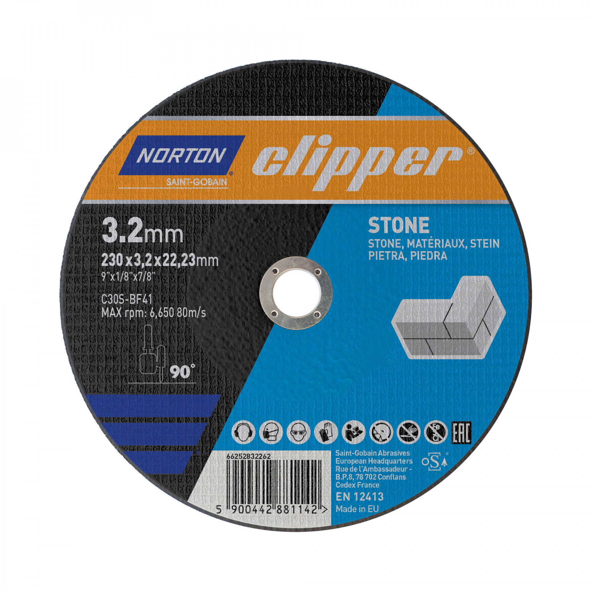 Norton Clipper kő vágókorong 230x3,2x22,23mm C30S, 25 db/csomag termék fő termékképe