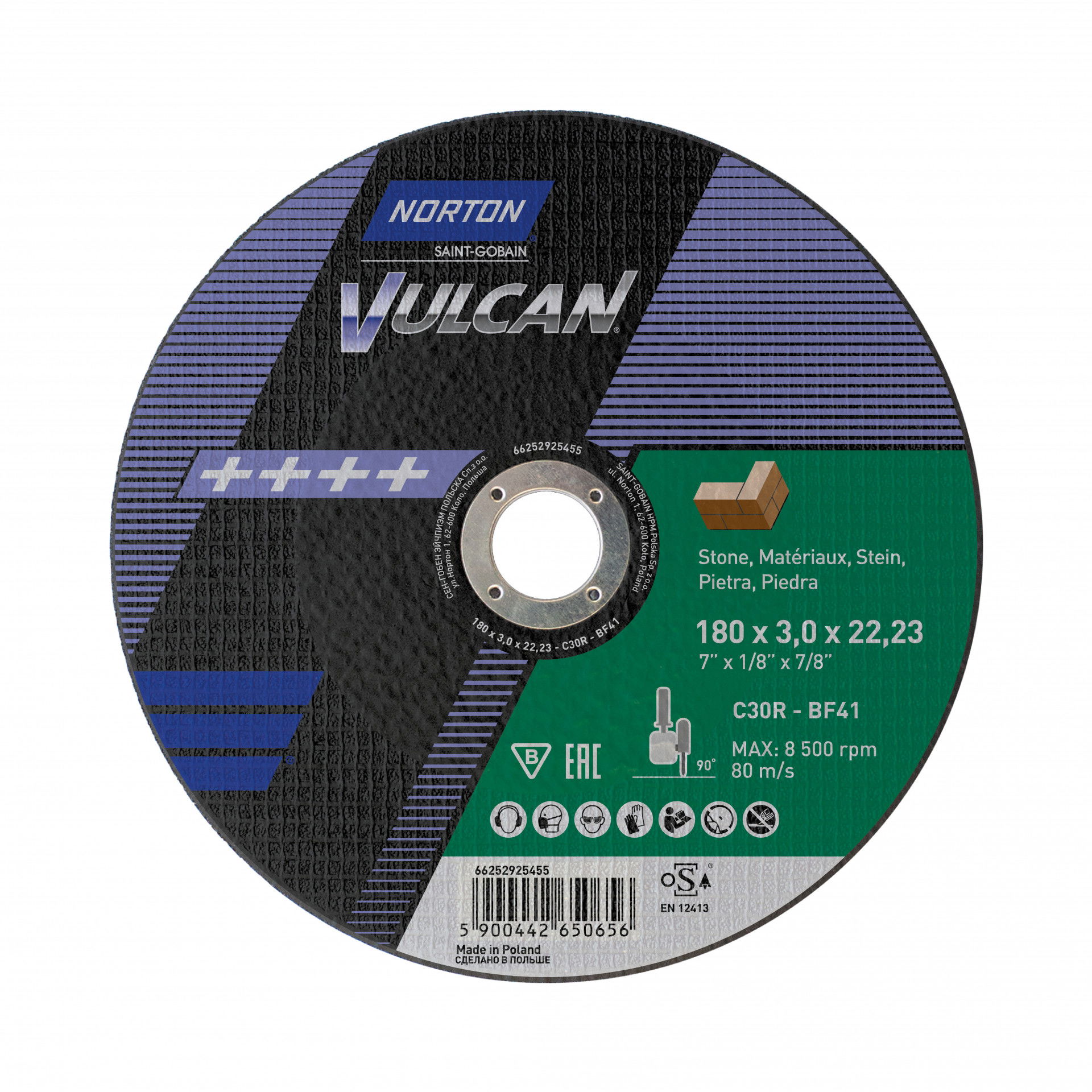 Norton Vulcan Norton Vulkán kő vágókorong 180x3,0x22,23mm C30R, 25 db/csomag termék fő termékképe