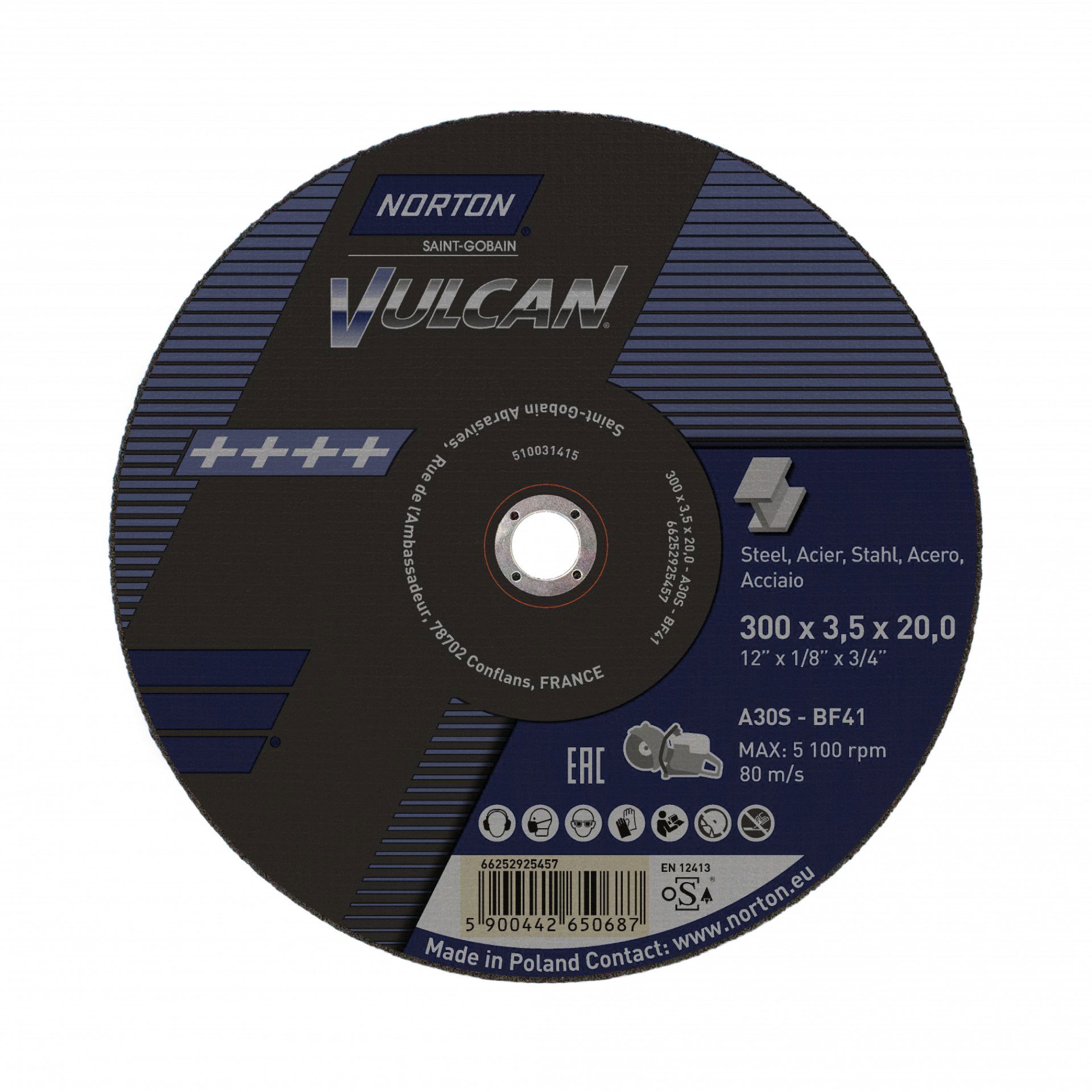 Norton Vulcan fém vágókorong 300x3,5x20mm A30S, 10 db/csomag termék fő termékképe