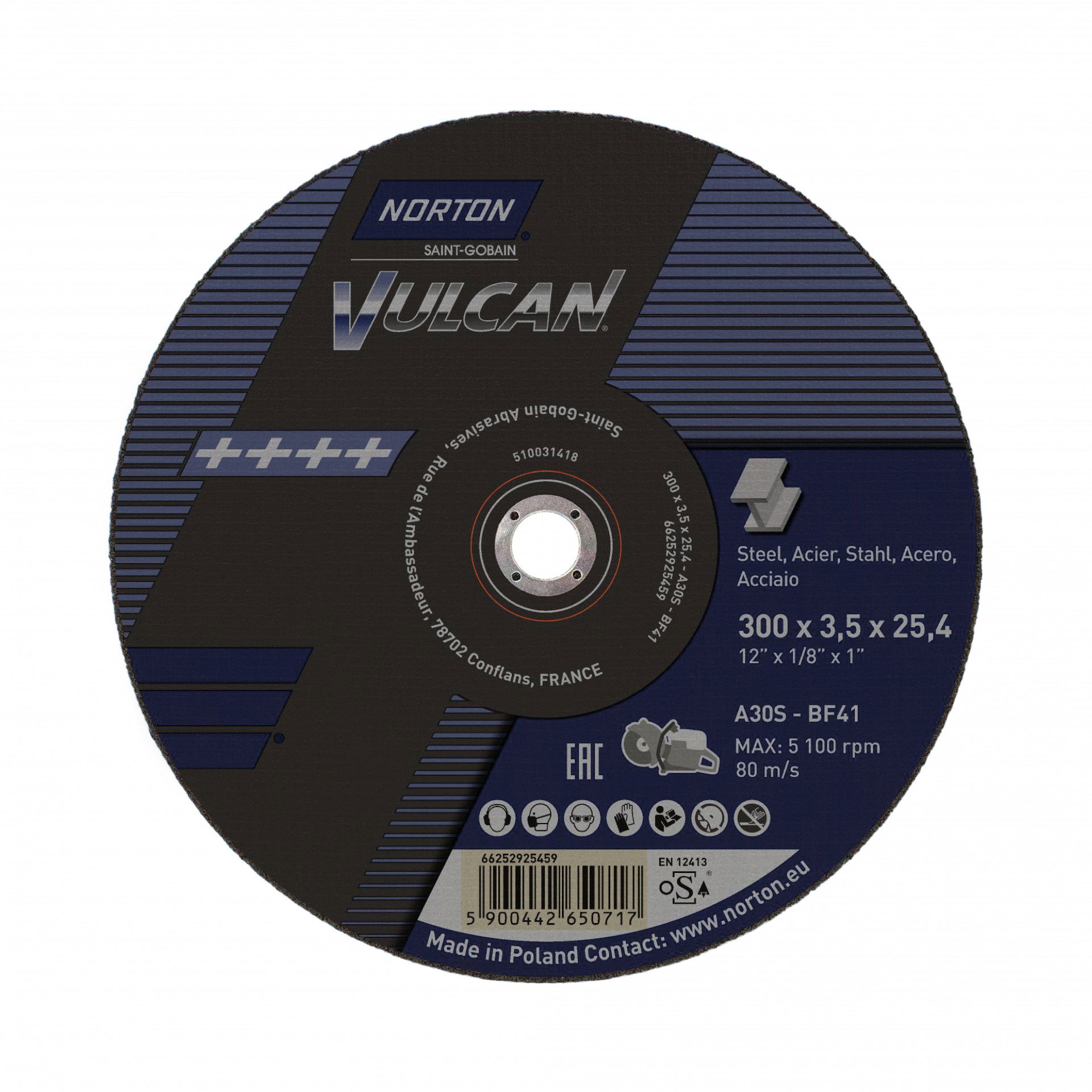 Norton Vulcan fém vágókorong 300x3,5x25,4mm A30S, 10 db/csomag termék fő termékképe