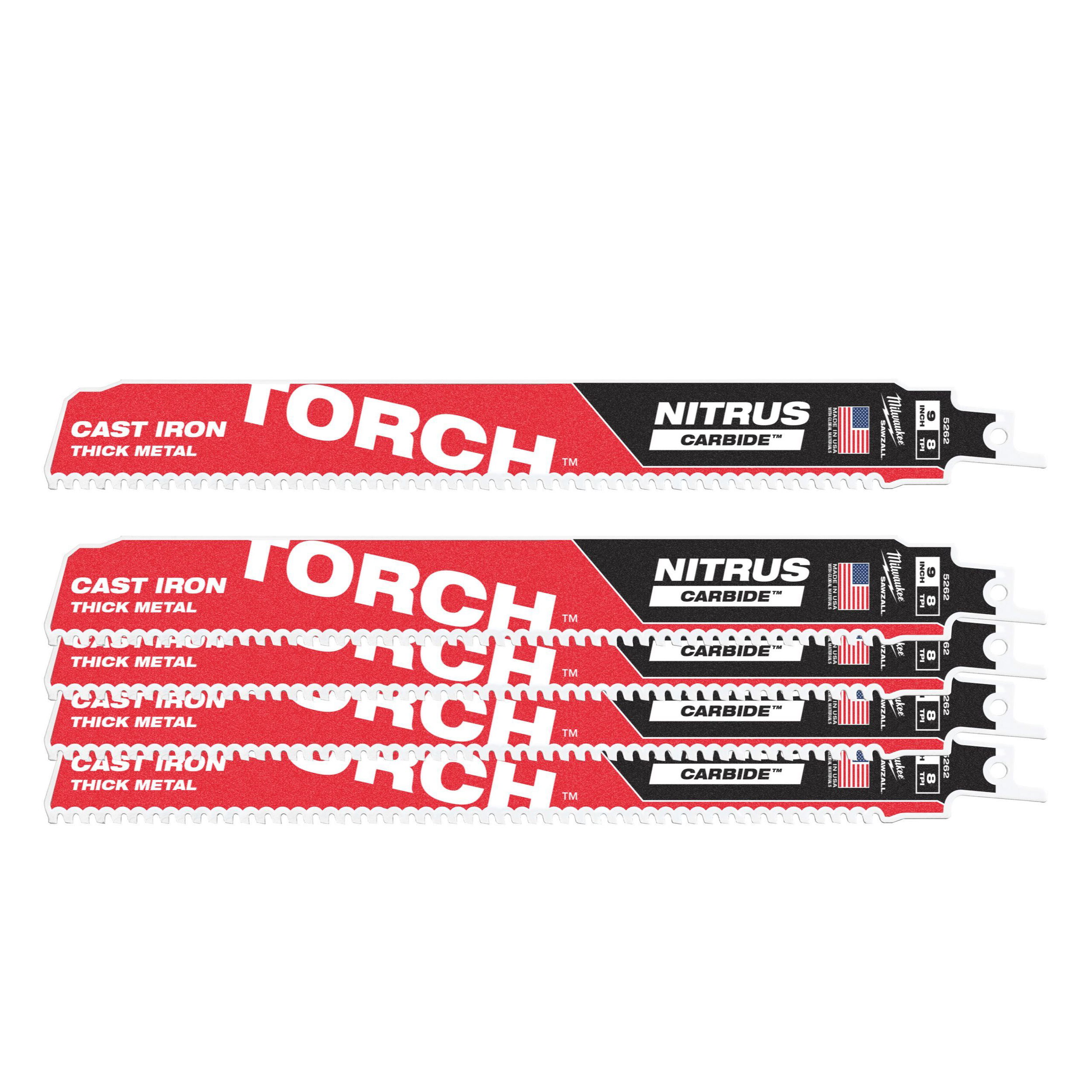 Milwaukee Heavy Duty TORCH™ NITRUS CARBIDE™ keményfém fogazatú szablyafűrészlap fémhez, 230 mm, 8 TPi, 5 db/csomag termék fő termékképe