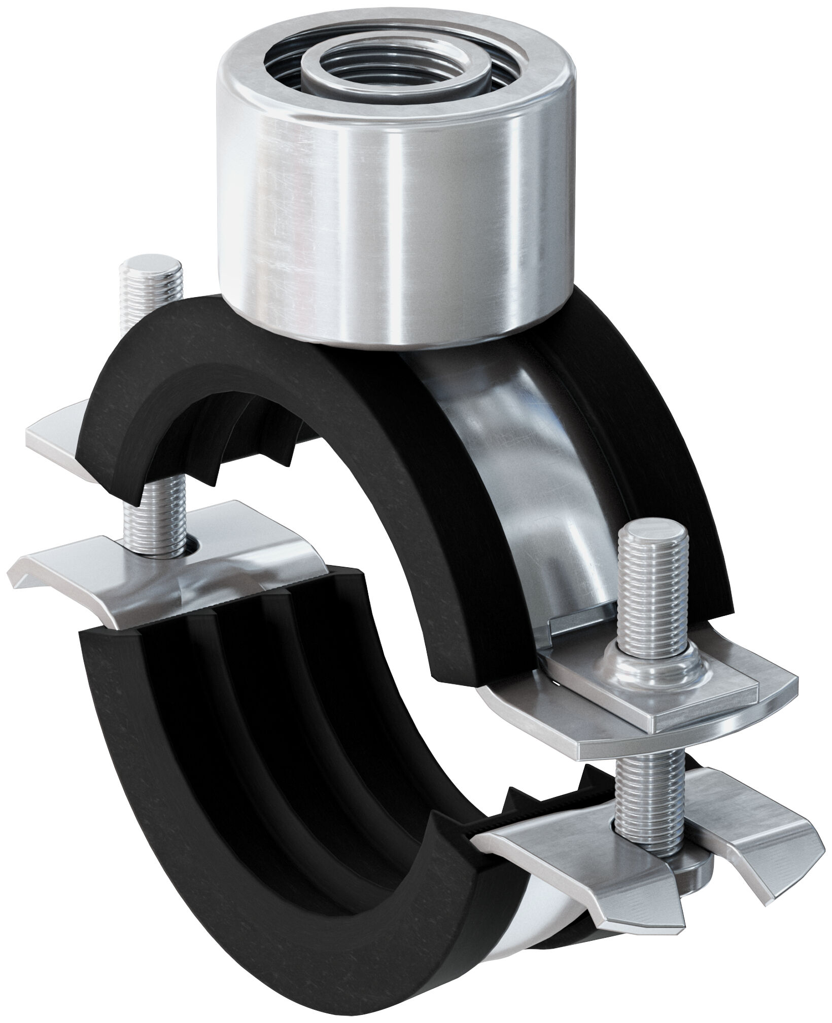 Fischer FRS Triple 108-114 M8 / M10 / 1/2" kétcsavaros csőbilincs hangszigetelő betéttel, 10 db/csomag termék fő termékképe