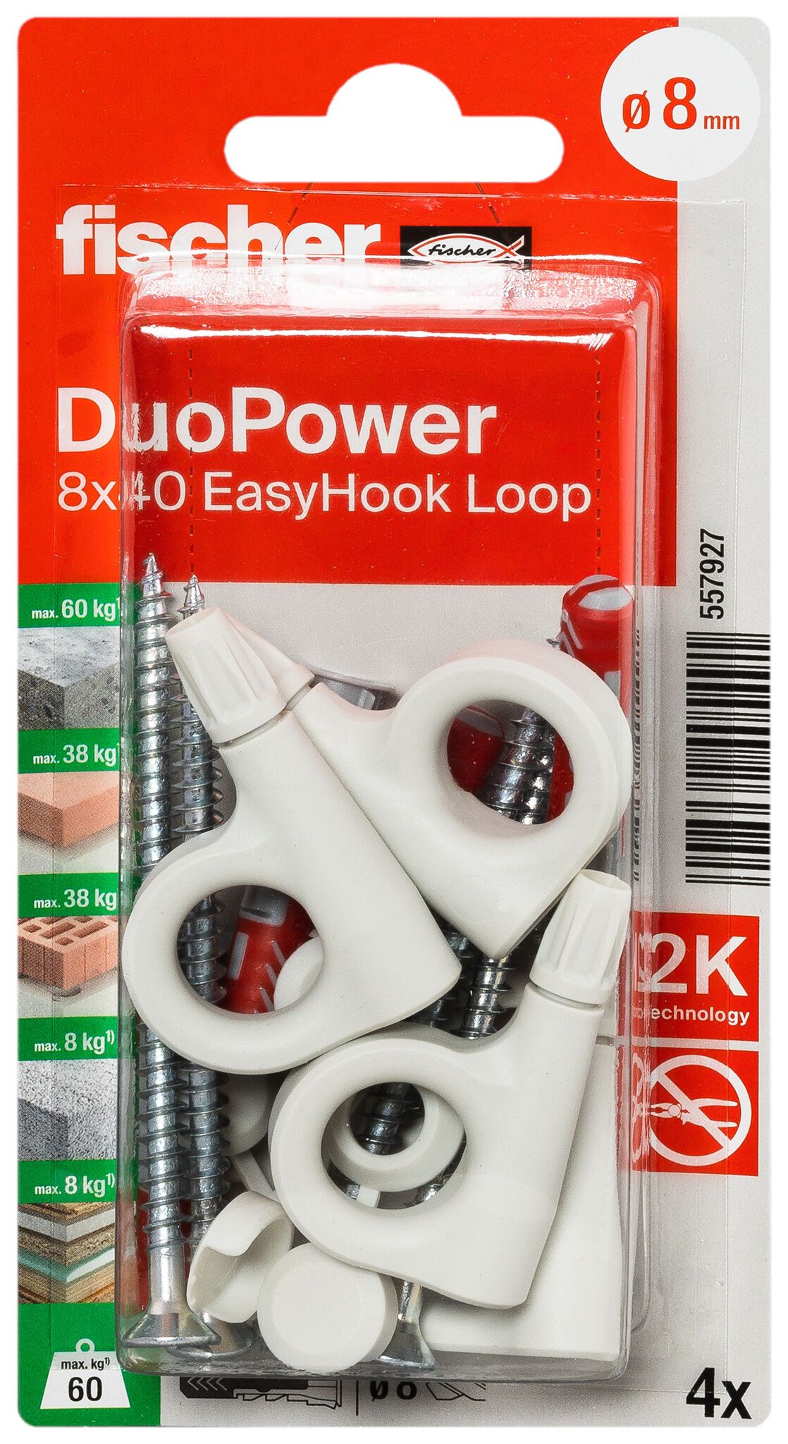 Fischer EasyHook szemmel + DuoPower kétkomponensű nylon dübel 8 x 40, bliszteres, 4 db/csomag termék fő termékképe